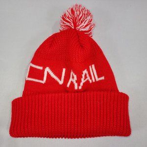 CN Rail Train Vintage Toque Knit Winter Hat PomPom